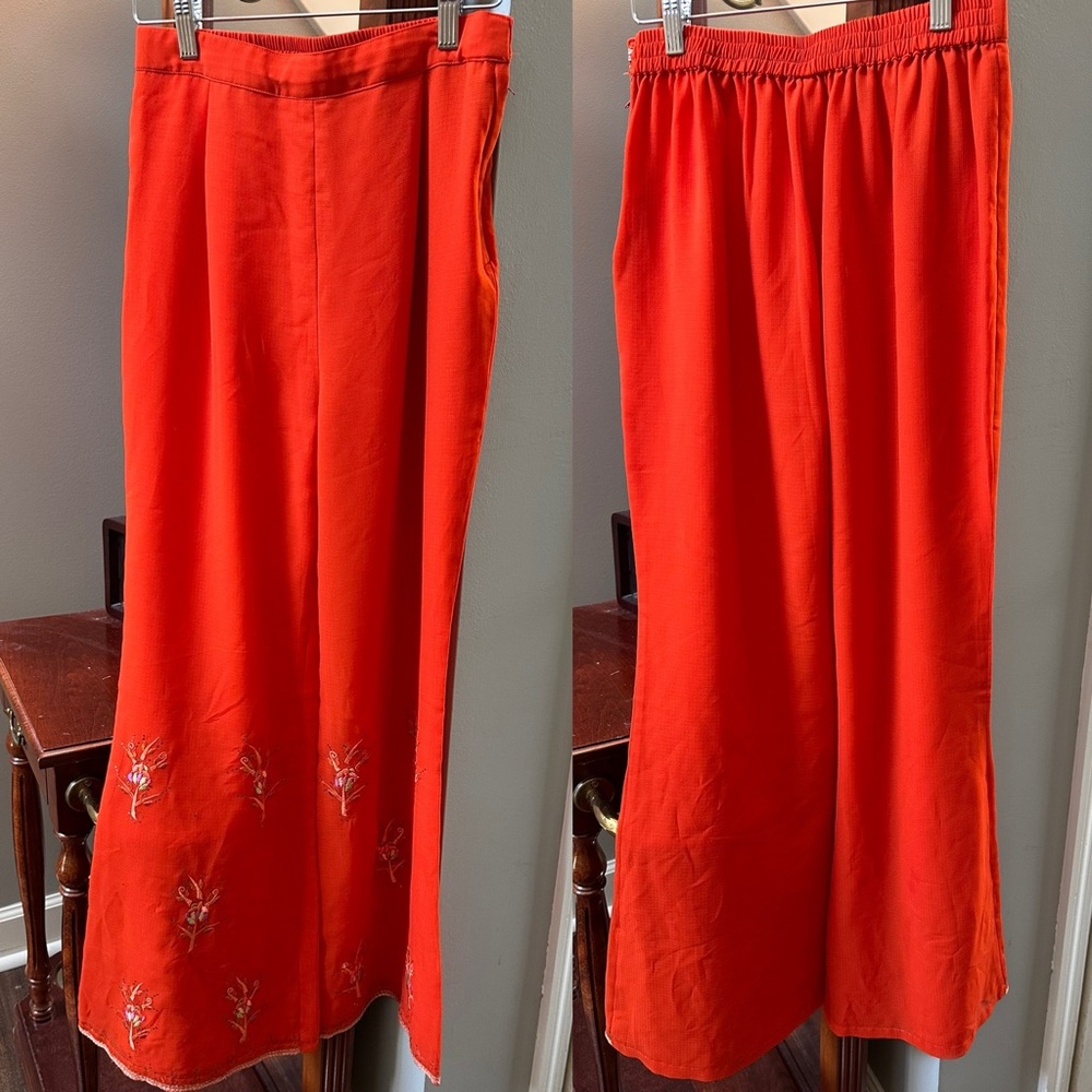Vibrant Orange Wide-Leg Pants beading from bottom small to medium hand-made??